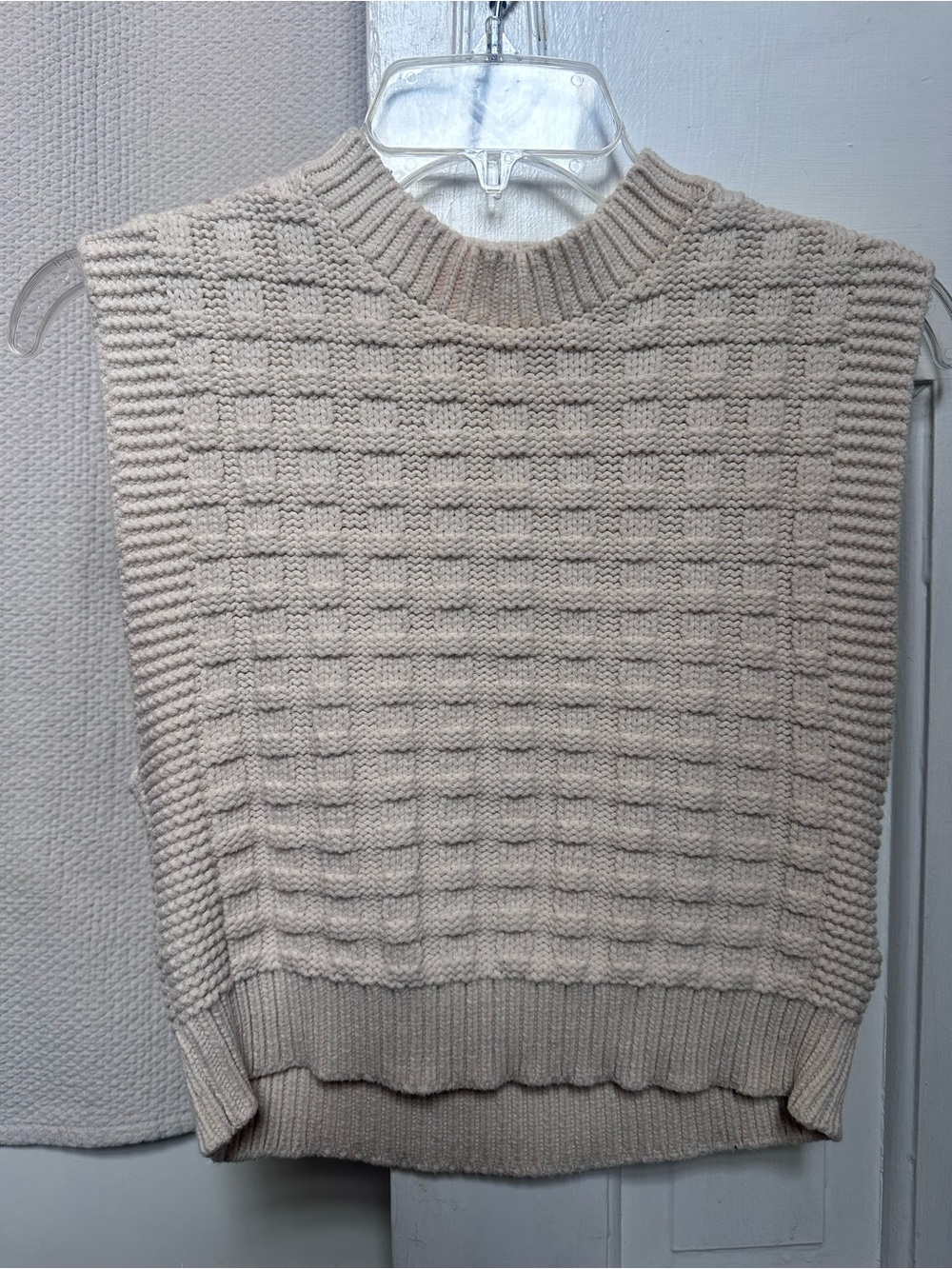Madewell Cream Knit Sleeveless Sweater Vest - Textured Check